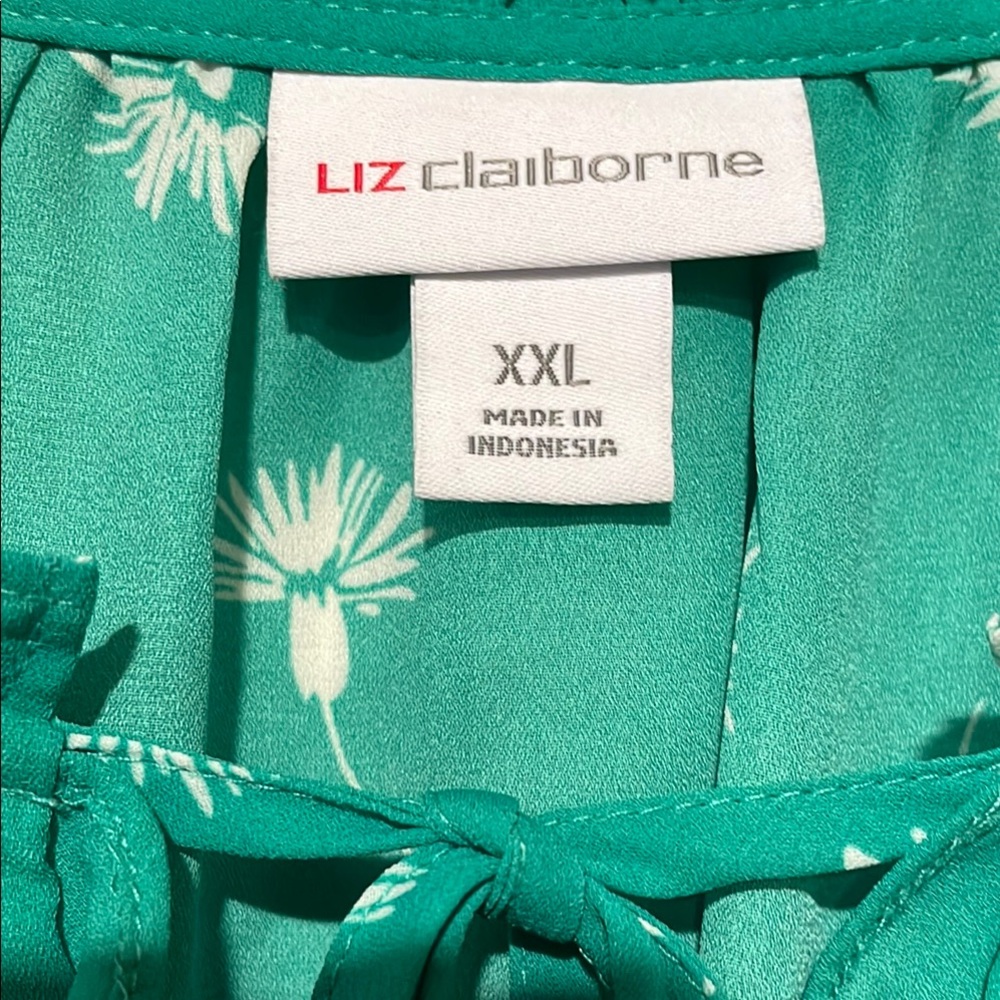 Liz Clairborne Green Ruffled Peasant Blouse Size XXL - Picture 2 of 6